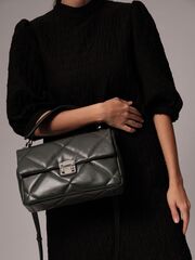 Сумка кожаная на плечо темно-зеленая