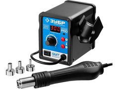 ЗУБР ПСТ-650, 650 Вт, 100 - 500°C,120 л/мин, 3 насадки, керамический нагреватель, цифровая термовоздушная паяльная станция, Профессионал (55350)