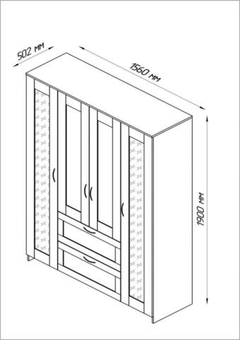 Шкаф комбинированный 4-х дверный с 2 ящиками и 2 зеркалами Сириус белый