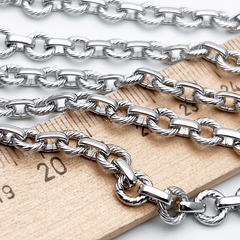 Цепочка, цвет серебро (родий), размер звена 6,5*6,5+6*2 мм, цена за отрезок 25 см