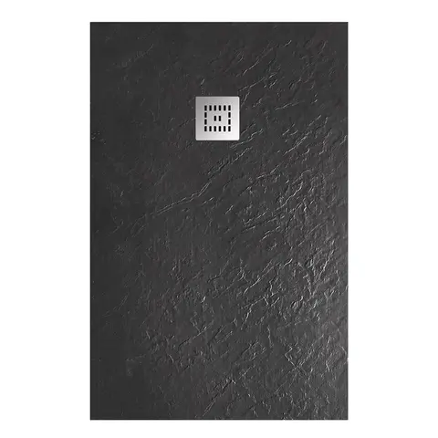 BelBagno TRAY-MR-UNO-AH-120/90-35-NERO-CR TRAY-MR-UNO-AH-120/90-35-NERO-CR Поддон из искусственного мрамора в комплекте с сифоном с декоративной накладкой (хром), чёрный