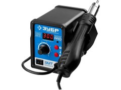 ЗУБР ПСТ-650, 650 Вт, 100 - 500°C,120 л/мин, 3 насадки, керамический нагреватель, цифровая термовоздушная паяльная станция, Профессионал (55350)