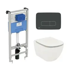 Ideal Standard T3868V1/123A6 Промо-набор 3 в 1 (Унитаз T0079V1 и сиденье T3527V1 TESI, инсталляция R020467 PROSYS, панель смыва R0123A6 OLEAS) фото