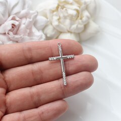 Подвеска Крестик с фианитами 35*20 мм, родий, П797