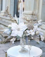 Букет снежной мимозы, искусственная зелень, цвет Белый, слегка пушистый, 39 см, набор 2 букета