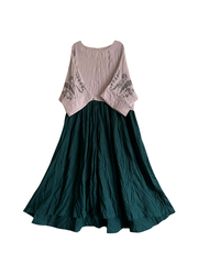 Утро в лесу. Платье льняное с вышивкой на рукавах 