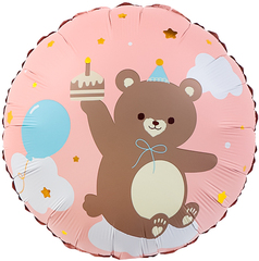 К 18''/46 см, Круг, Мишка с кексиком, Розовый, 1 шт.