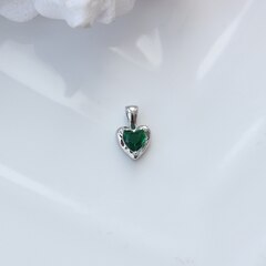 Подвеска Сердце с тёмно-зелёным фианитом, 12*8 мм, родий, П300