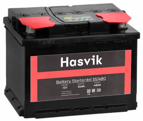 Аккумулятор для авто 55Ач Hasvik Startenbil 55/480