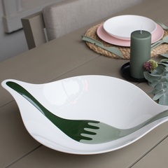 Салатник с приборами leaf, 3 л, бело-серый