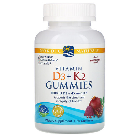 Nordic Naturals, Жевательные витамины D3 + K2, Гранат, 60 мишек