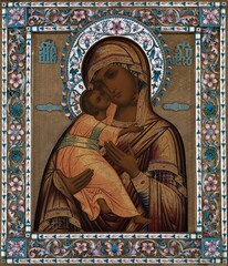 Икона Божией Матери Владимирская на дереве на левкасе