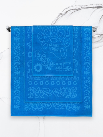 Полотенце махровое с объёмным жаккардовым рисунком «Таинственный Лес» синего цвета