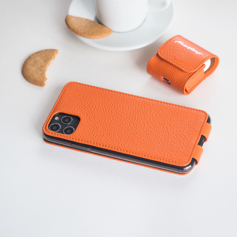 Чехол для iPhone 11 Pro из натуральной кожи теленка, оранжевого цвета