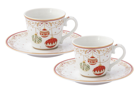 Набор кофейных пар 80мл Easy Life Christmas Eve Новогодние шары белая