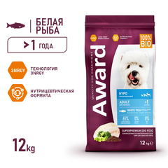 AWARD HYPO сухой корм для взрослых собак всех пород (белая рыба,брокколи,сельдерей,семена льна) 12кг