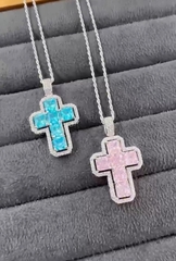 32972- Крест из серебра с розовыми куб.цирконами GRAFF (с цепочкой)