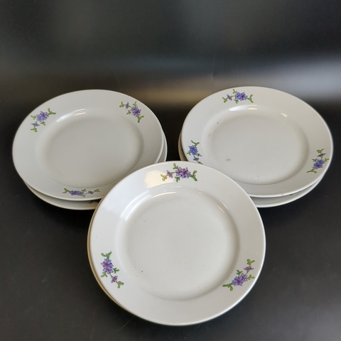 Десертные тарелки набор из 6 штук, фарфор, Дулево ФЗ, деколь, цветы, D-17.5 см, винтаж СССР 1968-1991 гг