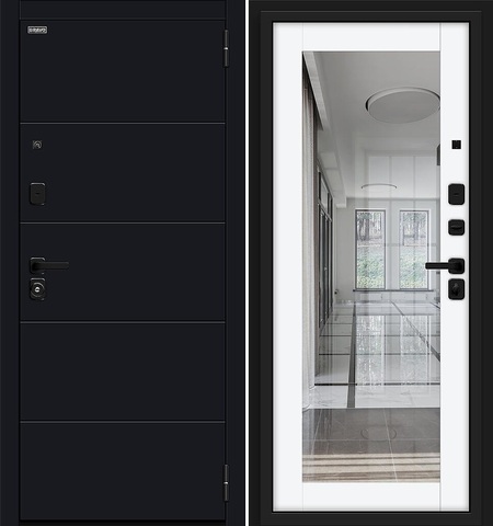 Входная дверь Браво в квартиру Флэт lack Shell /зеркало в рамке White Silk ПЭТ