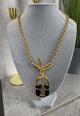 Колье ЗАМОК в клюве птицы в стиле Schiaparelli с черной эмалью