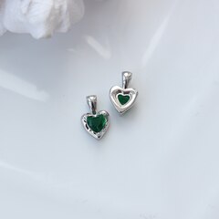 Подвеска Сердце с тёмно-зелёным фианитом, 12*8 мм, родий, П300