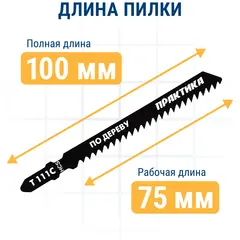 Пилки для лобзика по дереву, ДСП ПРАКТИКА тип T111C 100 х 75 мм, грубый рез, HCS (2шт.) (034-465)
