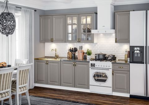 Кухня Престиж 2,0/900м (490) Компоновка №3 (Браш Текстура Грей, Белый (Кастилло темный))