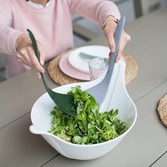 Салатник с приборами leaf, 4 л, бело-зеленый