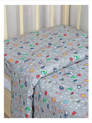 Детское постельное белье с простыней на резинке | Поплин (100% хлопок) | Плотность 120 г/м2 | Космические планеты | Бренд SmartLinen