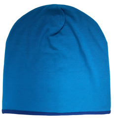 Тонкая удлиненная шапочка бини из синего трикотажа