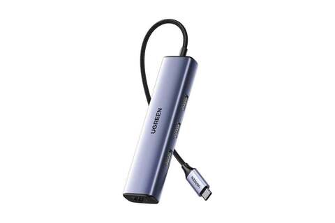 USB-хаб UGREEN CM475 (60600) USB-C to 3×USB3.0 Hub+RJ45 (1000M) Ethernet Adapter без порта питания, серый