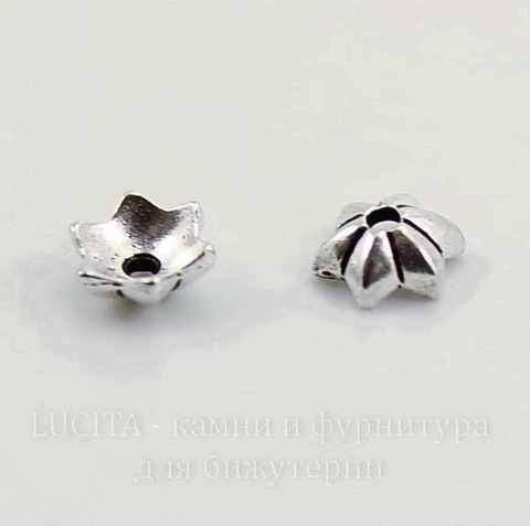 Шапочка для бусины TierraCast "Talavera Star" (цвет-античное серебро) 6х5х2 мм