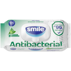 Салфетки влажные SMILE W Antibacterial с подорожником 100шт/уп