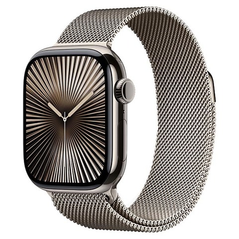 Apple Watch Series 10, 42 мм, корпус из титана, миланский сетчатый браслет цвета натуральный титан