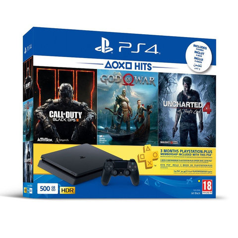 Игровая приставка Sony PlayStation 4 Slim, 500Gb, Jet Black+ 3 игры