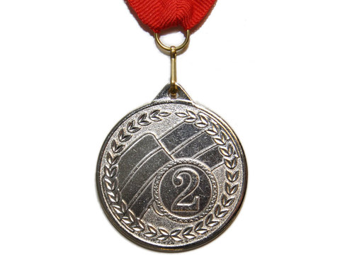 Медаль наградная с лентой за 2 место. Диаметр 5 см. МТ853-2