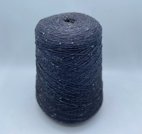 Бобинная пряжа (пр.Италия).art-Merino paillettes 380м/100гр, 96% меринос, 4% Пайетки(3мм)(полиэстер), цвет-Темный графит,неоднотонный+прозрачная пайетка, арт.31113