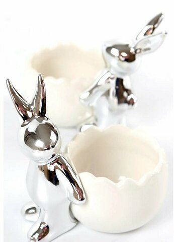 Набор из 2-х подставок для яиц с зайцами Hoff Interieur Silberglanz