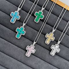 32972- Крест из серебра с розовыми куб.цирконами GRAFF (с цепочкой)