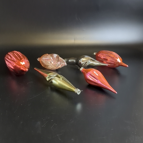 Ёлочные игрушки набор из 6 разных сосулек, стекло, подвесные, ручная роспись, узоры, винтаж СССР 1970-1990 гг