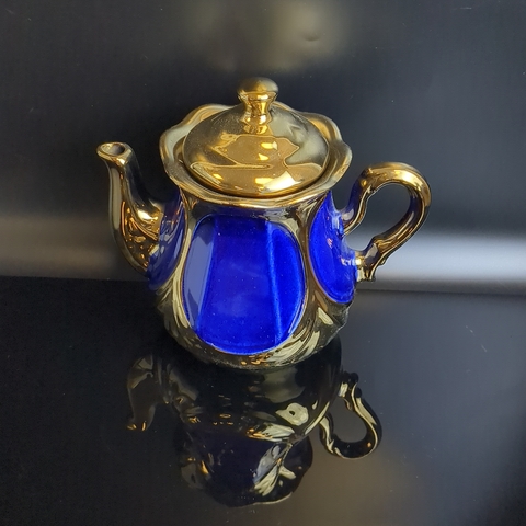 Чайник заварочный "Жар-птица" кобальт, позолота, изящная роспись, 17 см,900 мл., винтаж СССР 1970-1990 гг