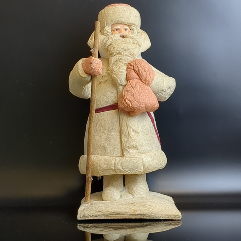Дед Мороз советский Папье-Маше 29 см, этикетка "Ярославль" производственное швейное объединение, винтаж СССР 1970 год