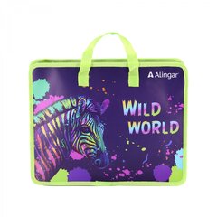 
          Папка с ручками 1 отделение, А4 265х335х90мм, Alingar, пластик, ручки тесьма, дизайн с двух сторон, молния сверху, "Неоновая зебра"