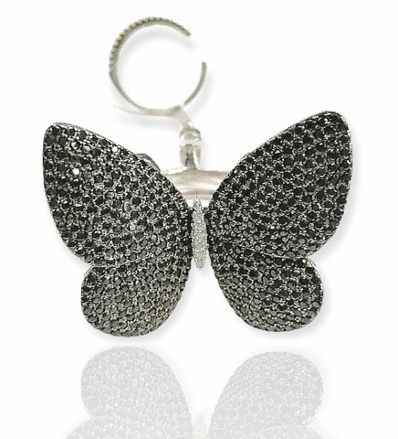 401605- Кольцо c двигающейся бабочкой из серебра с черными цирконами
