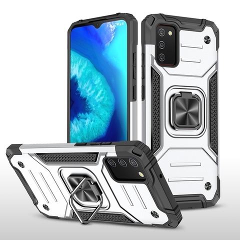 Противоударный чехол Strong Armour Case с кольцом для Samsung Galaxy A03s (Серебро)