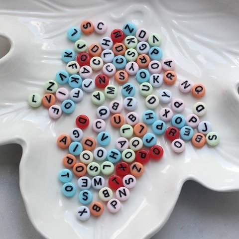 Бусины разноцветные с буквами, 7 мм, набор 50 шт, Q104-M02