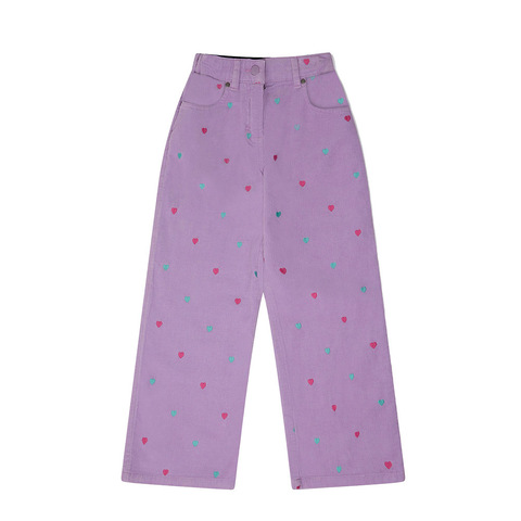 Вельветовые Брюки Stella McCartney Kids Heart Embroidery Wide Leg