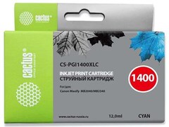 Картридж струйный Cactus CS-PGI1400XLC PGI-1400 голуб.пигм. (12мл) для Canon MB2050/MB2350/MB2040/MB2340