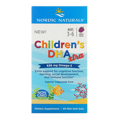 Nordic Naturals, Children's DHA Xtra, со вкусом ягод, для детей в возрасте 3–6 лет, 636 мг, 90 желатиновых мини-капсул