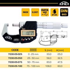 Микрометр электронный МКЦ 0-25мм DIN863 0,001мм IP65 ABSOLUTE Kinex 7030-05-025